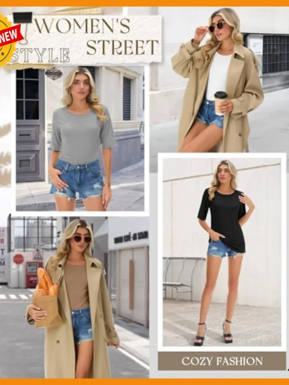 4 Pack Half Sleeve Oversized T-Shirts, Lightweight Cotton Blend, Casual Round - Picture 6 of 7